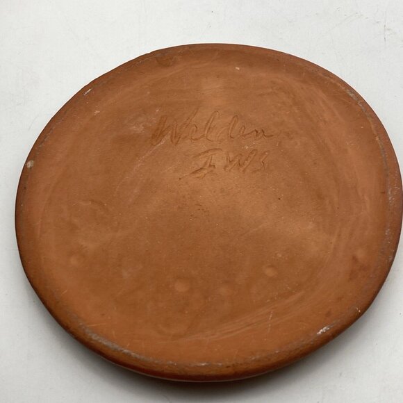 Art Pottery Trivet Glazed Floral Terra Cotta Handcrafted Welder Vtg Round Rustic - Picture 7 of 9